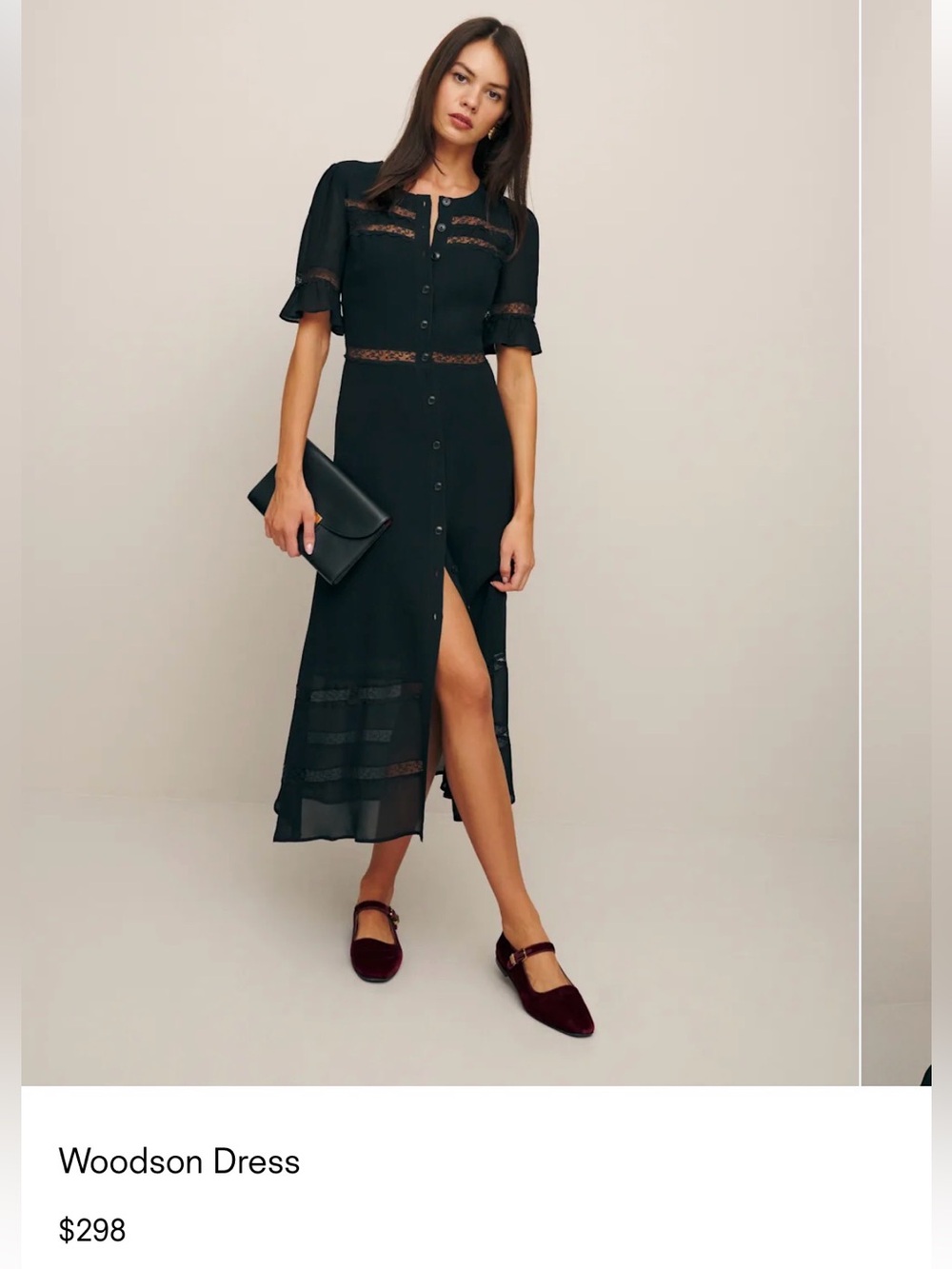 Reformation Woodson black lace midi dress size 16